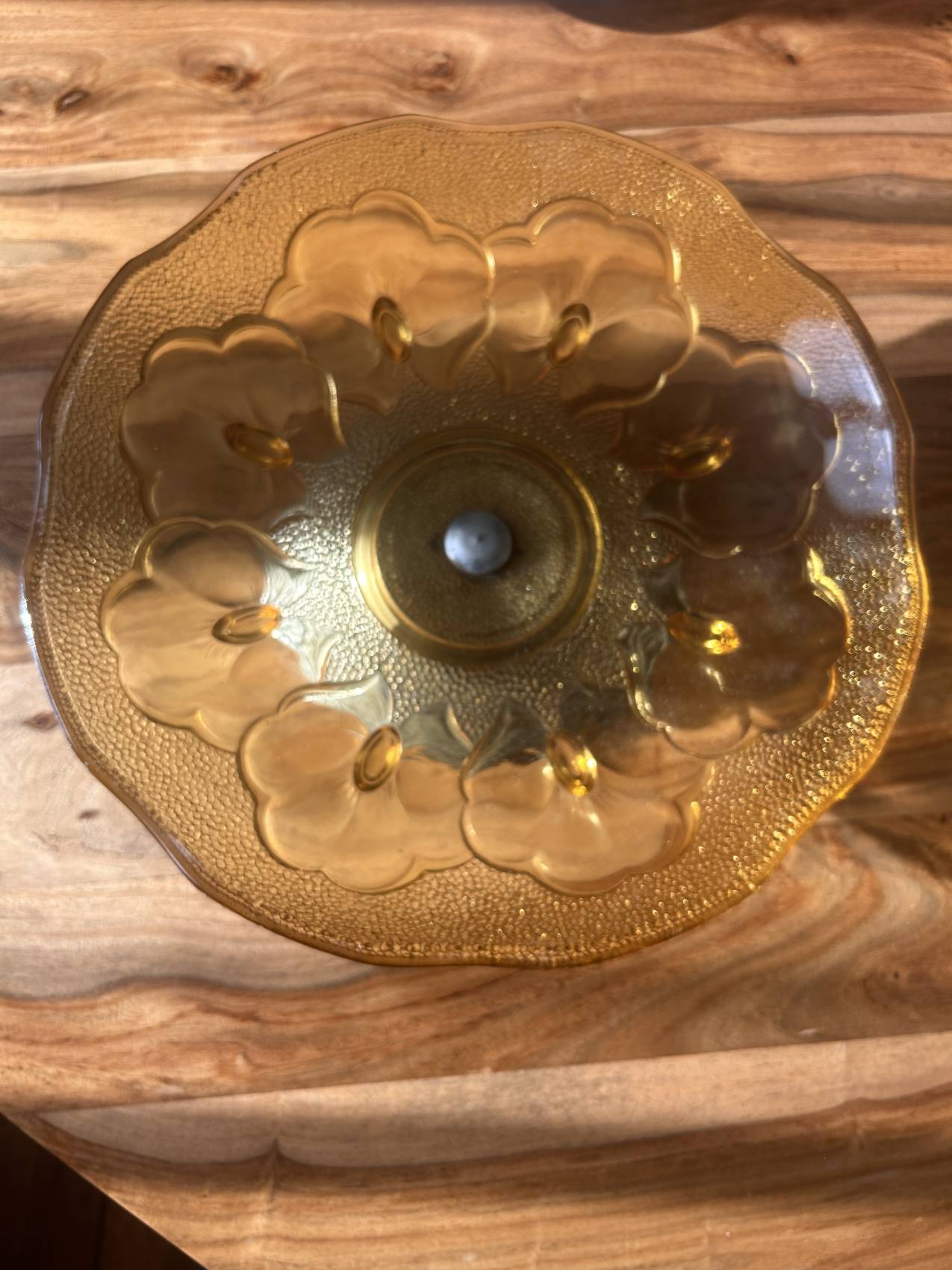 Grande coupe à fruits Art déco en verre ambré décor d’orchidées – Image 10