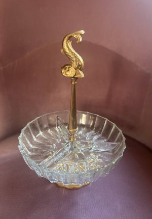 Serviteur vintage en verre aux poissons – années 50 atypique et pratique