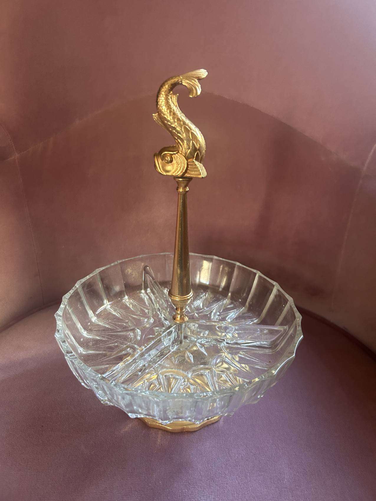 Serviteur vintage en verre aux poissons – années 50 atypique et pratique
