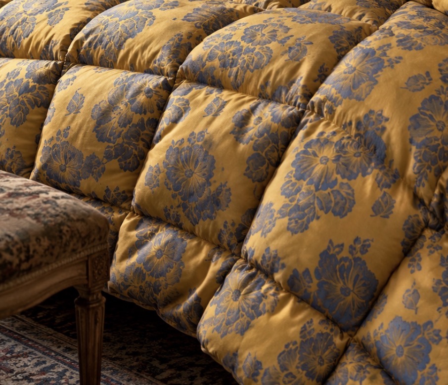 Édredon ancien en duvet naturel et tissu satiné – fabrication artisanale