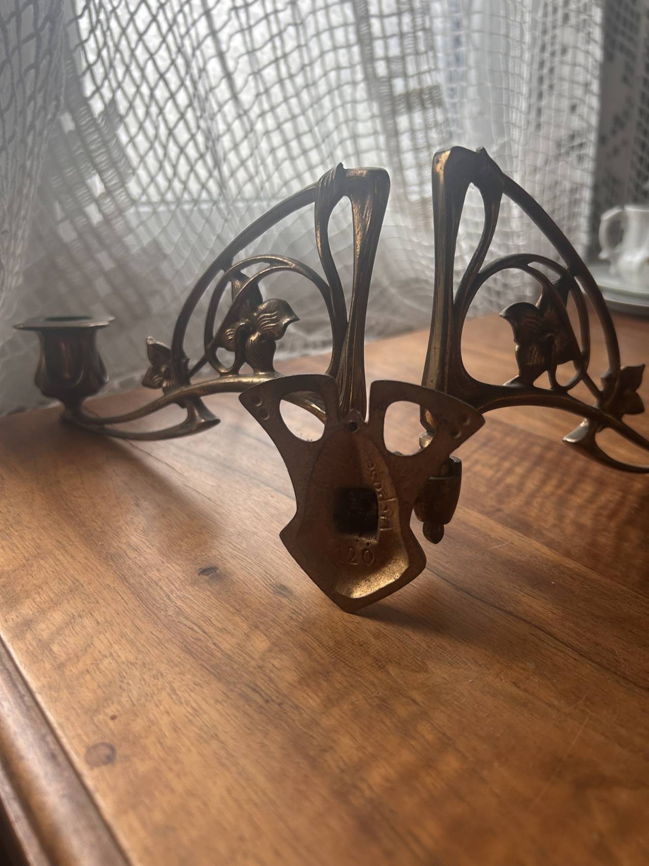 Bougeoir de piano ancien à deux branches – époque Art nouveau – piano Pleyel
