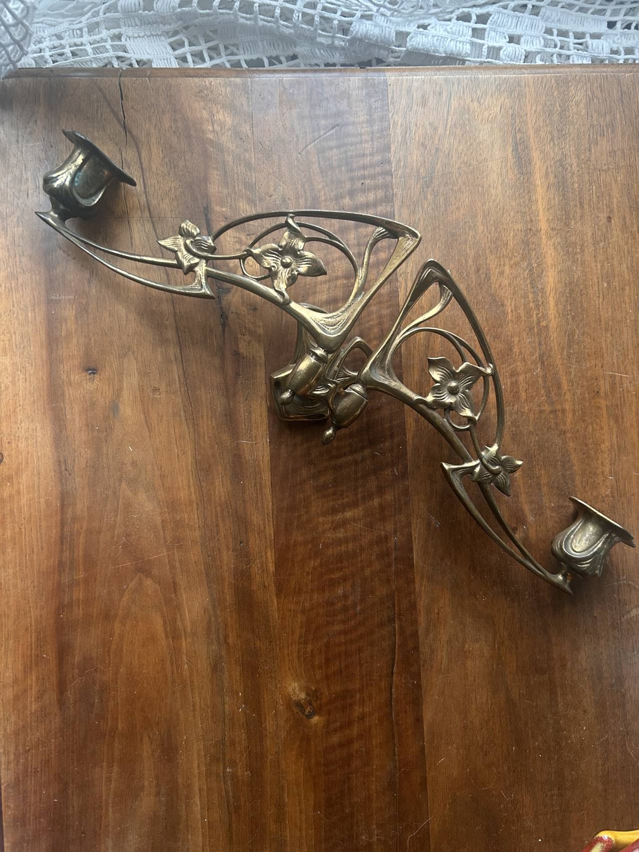 Bougeoir de piano ancien à deux branches – époque Art nouveau – piano Pleyel
